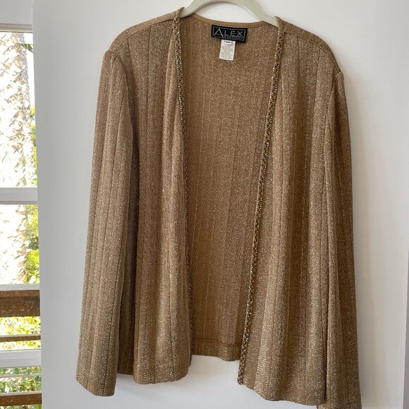 Alex Evenings Gold Open Front‎ Beaded Jacket, Size 14 - Picture 1 of 6
